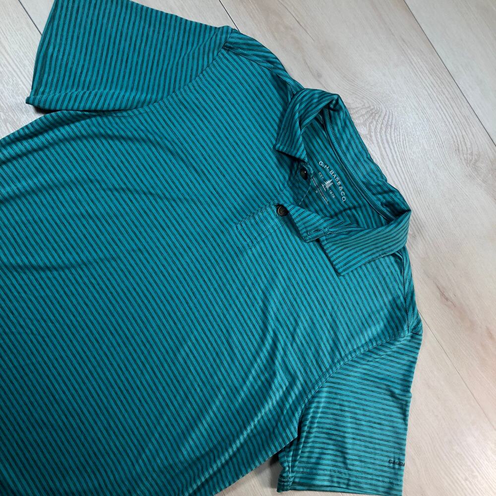 G.H. Bass Men's M Teal Green Black Striped Performance Golf Polo [0049]